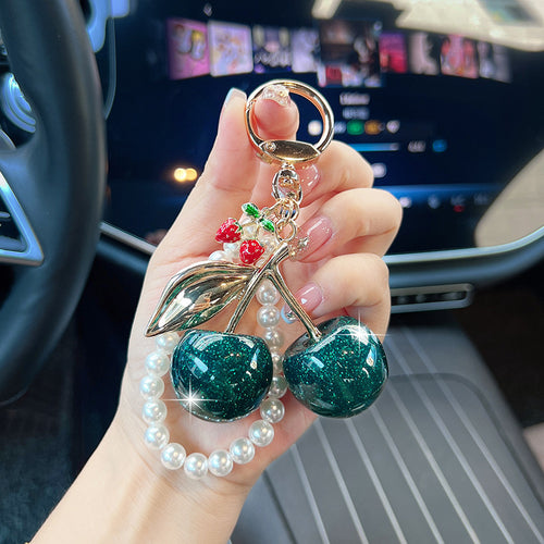 Acrylic Cherry Beaded Loop Keychain - Green