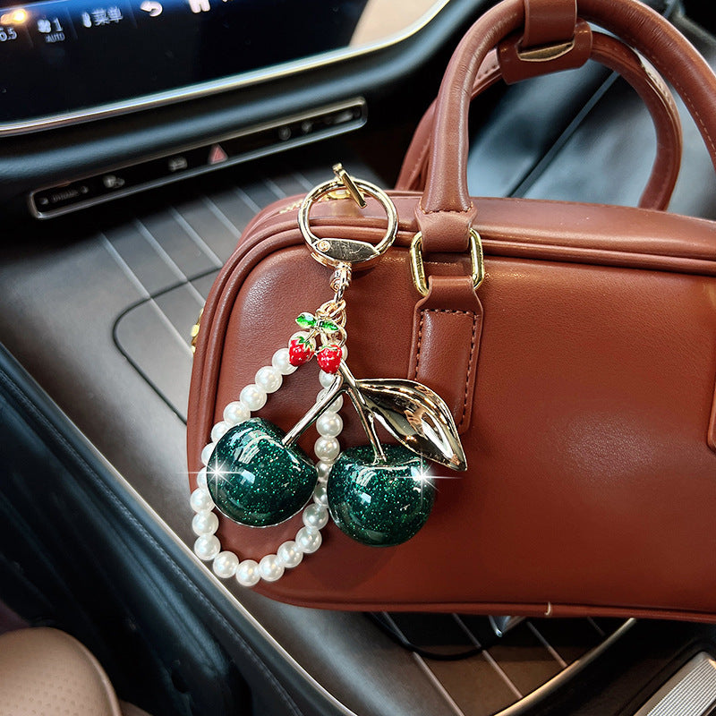 Acrylic Cherry Beaded Loop Keychain - Green - 1