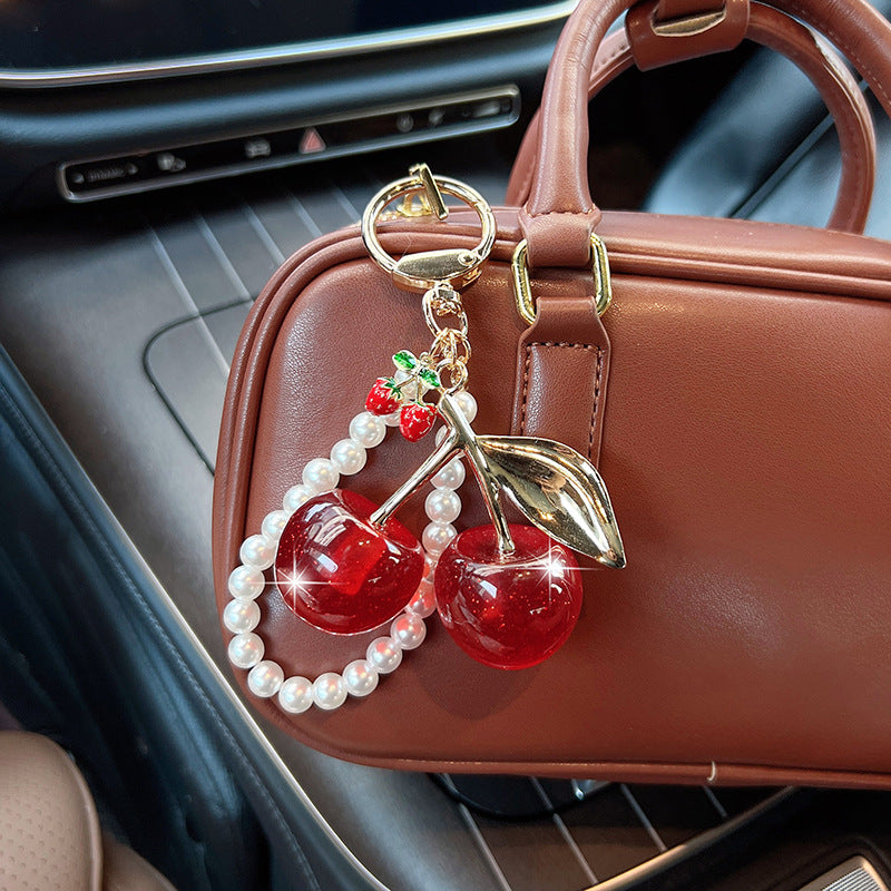 Acrylic Cherry Beaded Loop Keychain - Red