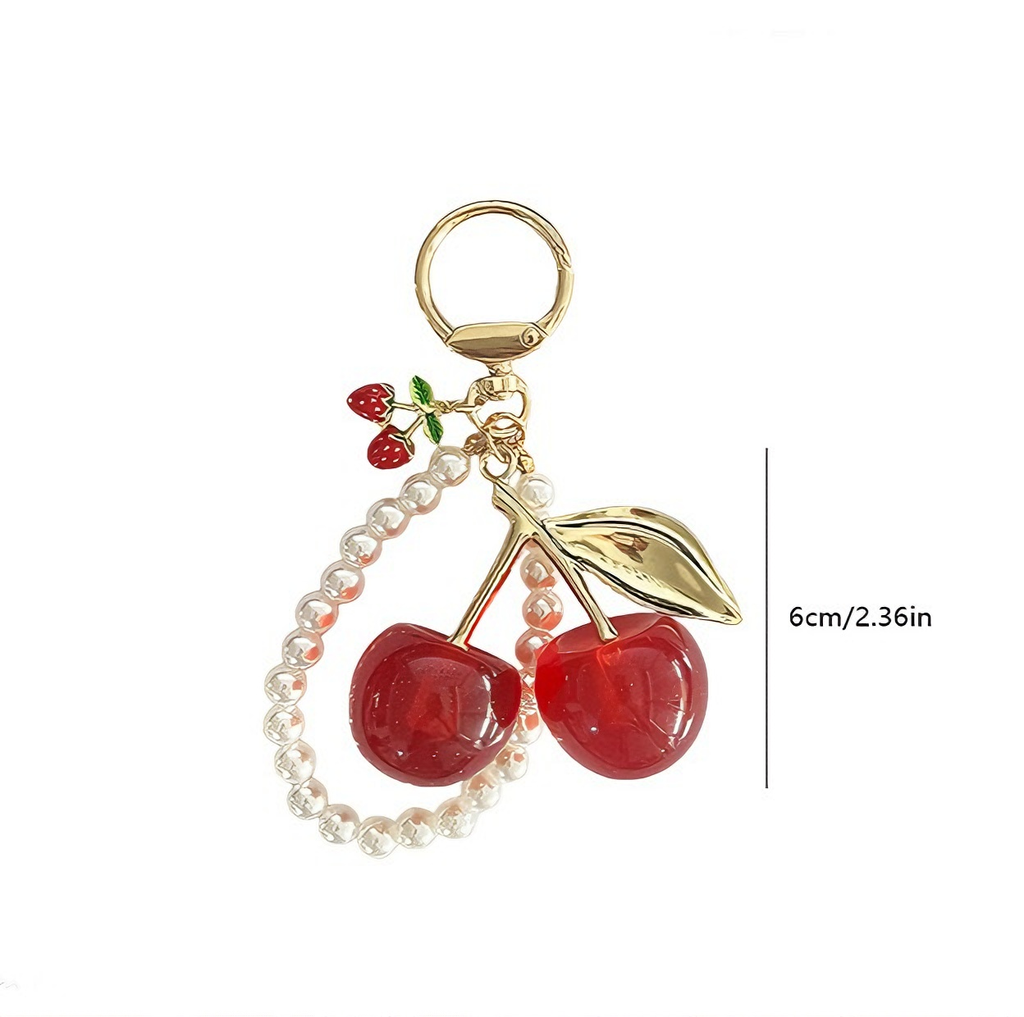 Acrylic Cherry Beaded Loop Keychain - Red - 1