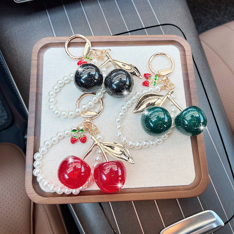 Acrylic Cherry Beaded Loop Keychain