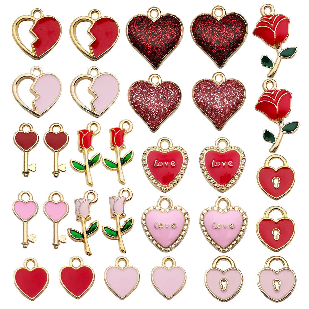 Enamel Heart Charm Bracelet Making Set - pink