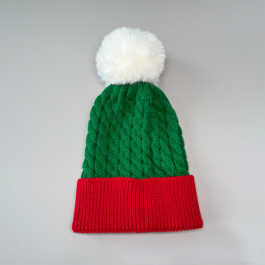 Cable Knit Pom Pom Christmas Beanie - Green