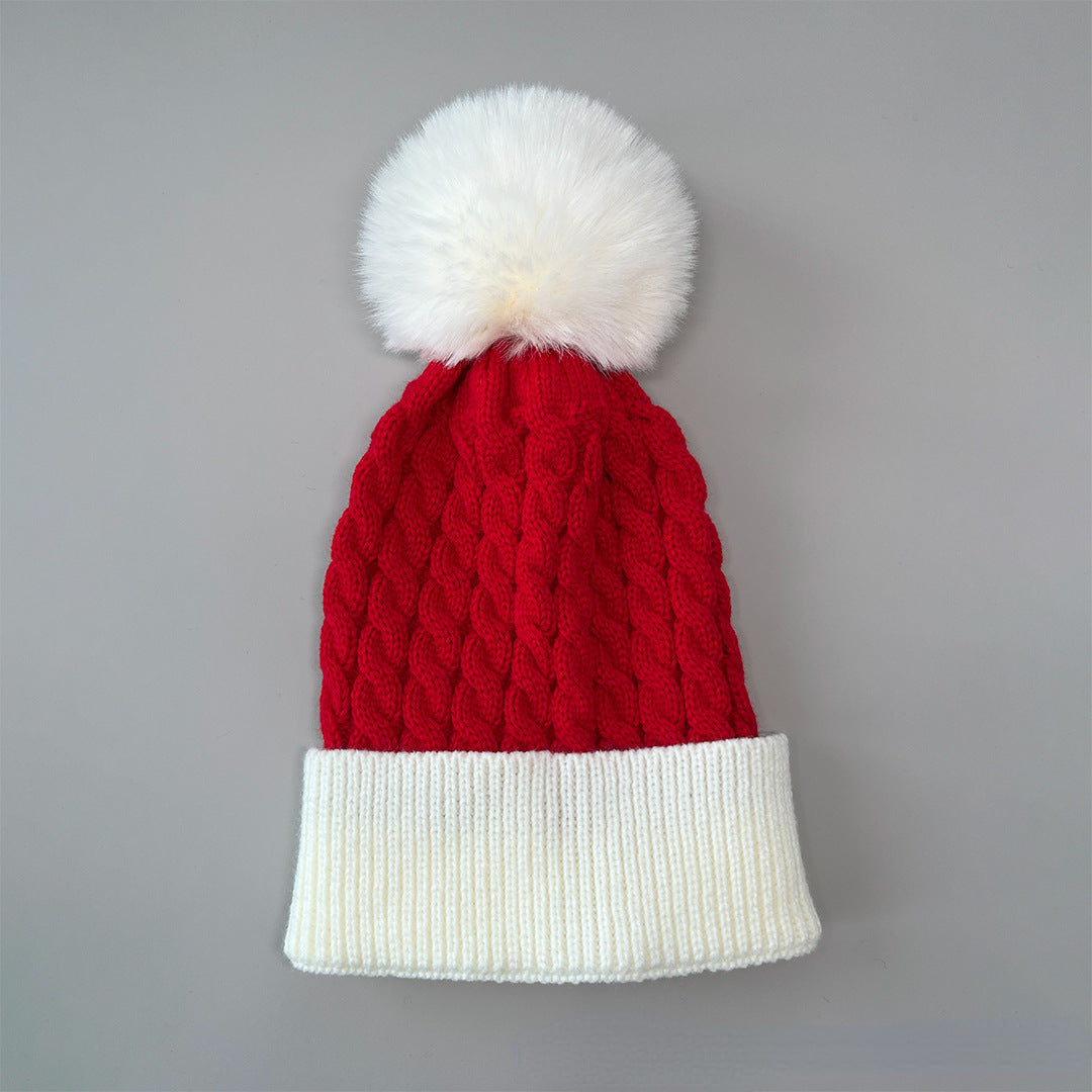 Cable Knit Pom Pom Christmas Beanie - Red