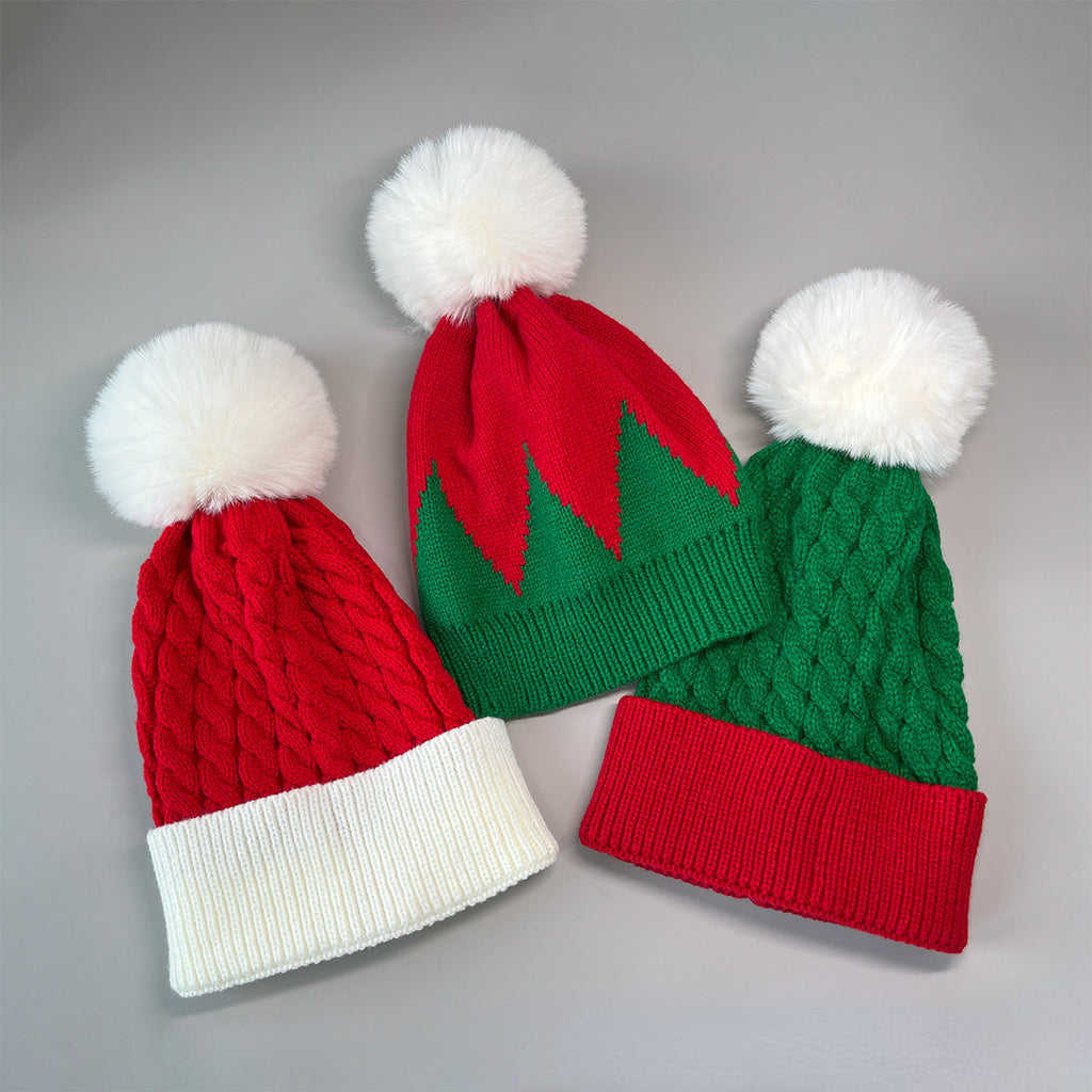 Cable Knit Pom Pom Christmas Beanie - TRed