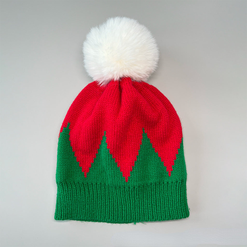 Cable Knit Pom Pom Christmas Beanie - TRed - 1