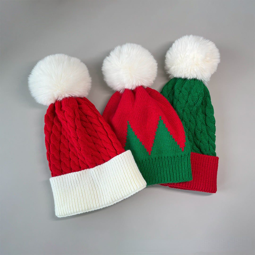 Cable Knit Pom Pom Christmas Beanie - TRed - 2
