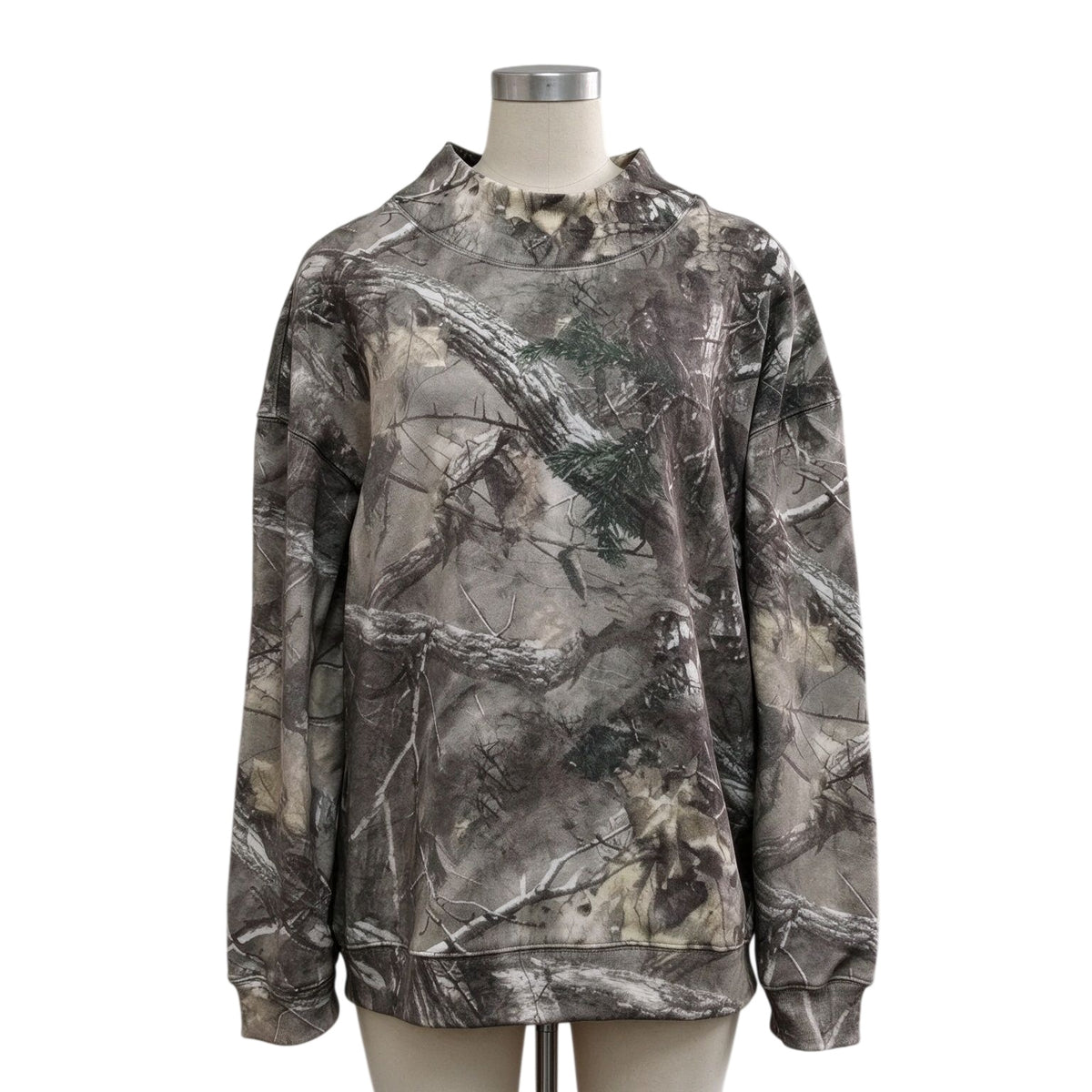 Camo Tree Branch Print Mock Neck Oversized Sweatshirt - Camo - 1