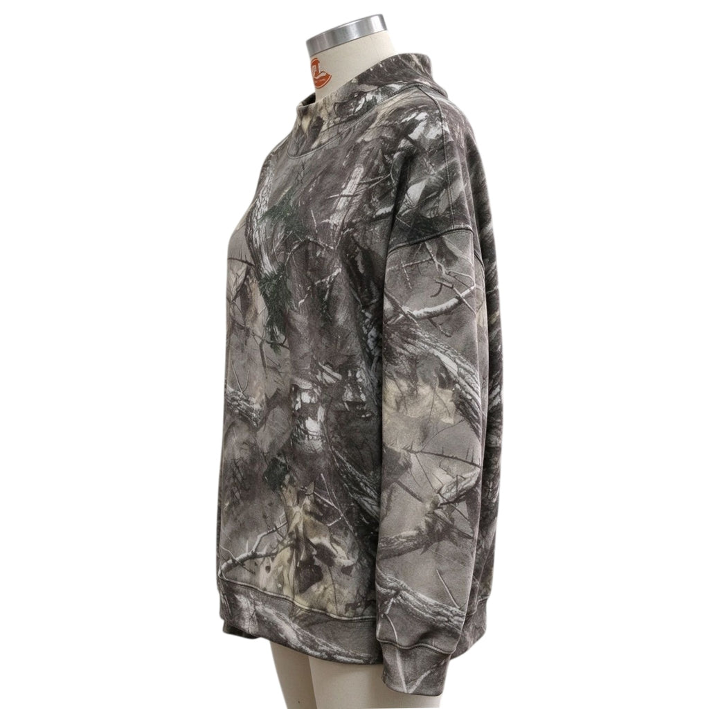Camo Tree Branch Print Mock Neck Oversized Sweatshirt - Camo - 2