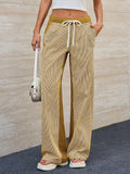Pinstripe Drawstring Wide Leg Lounge Pants - Yellow