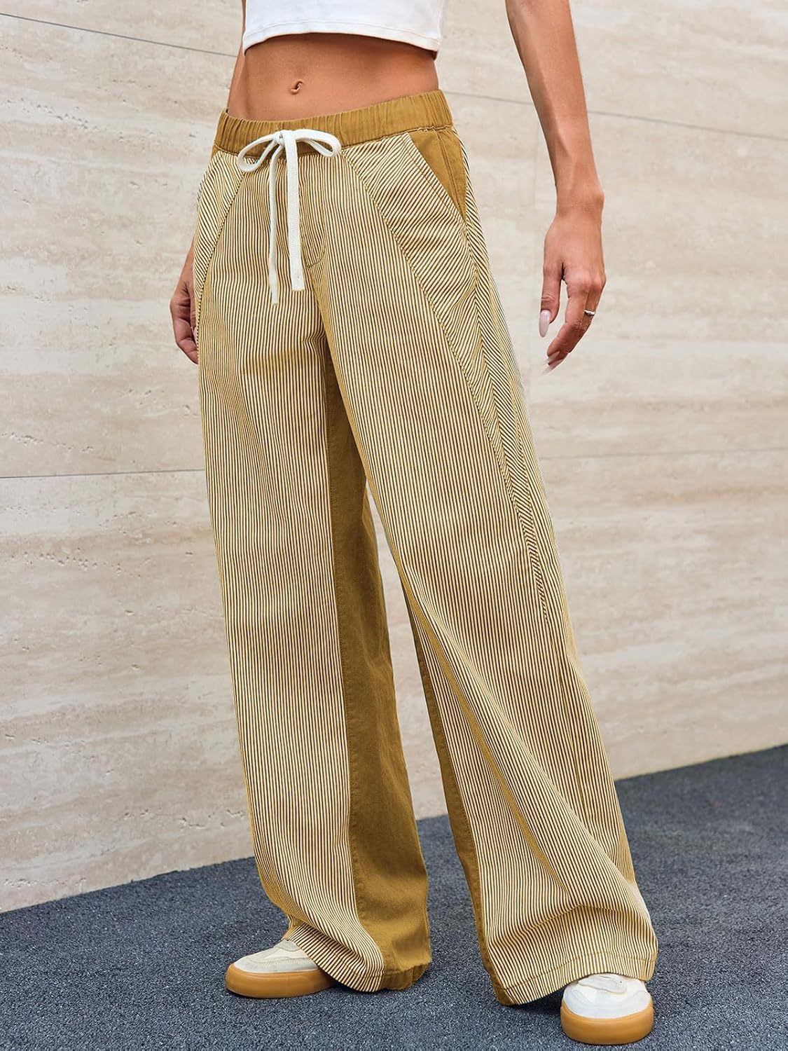 Pinstripe Drawstring Wide Leg Lounge Pants