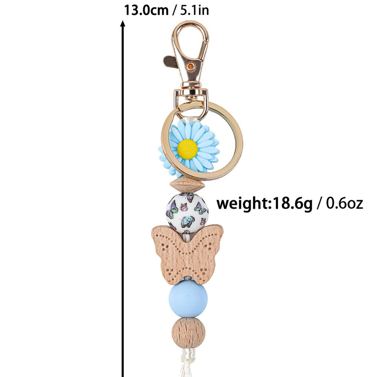 Wood Butterfly Charm Beaded Keychain Wristlet - Blue-2