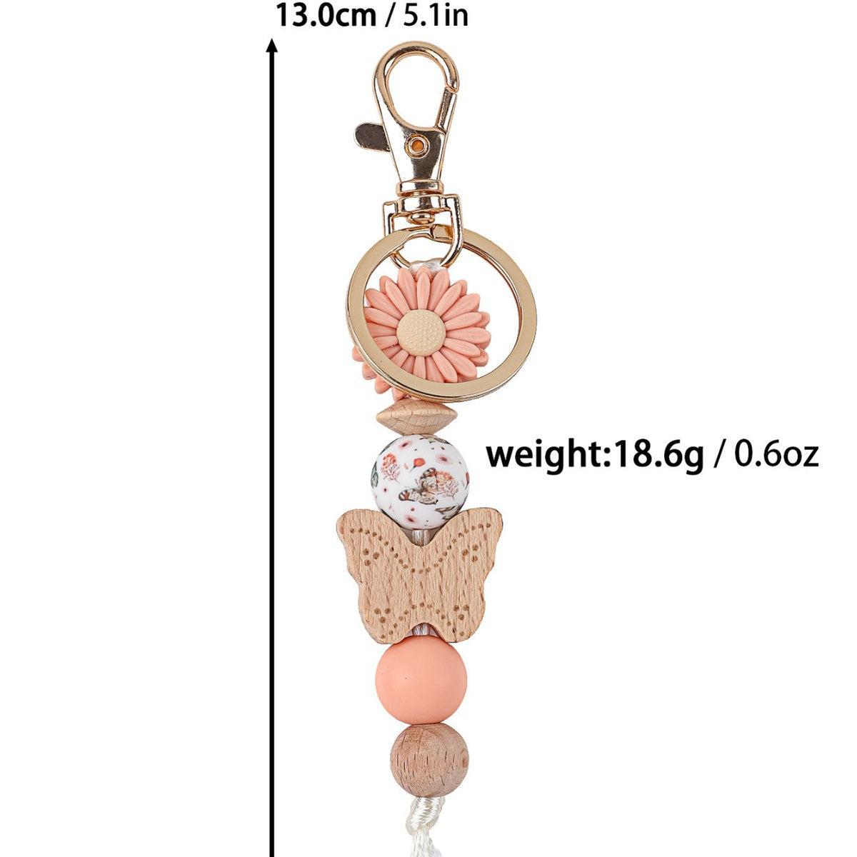Wood Butterfly Charm Beaded Keychain Wristlet - Darkpink-2