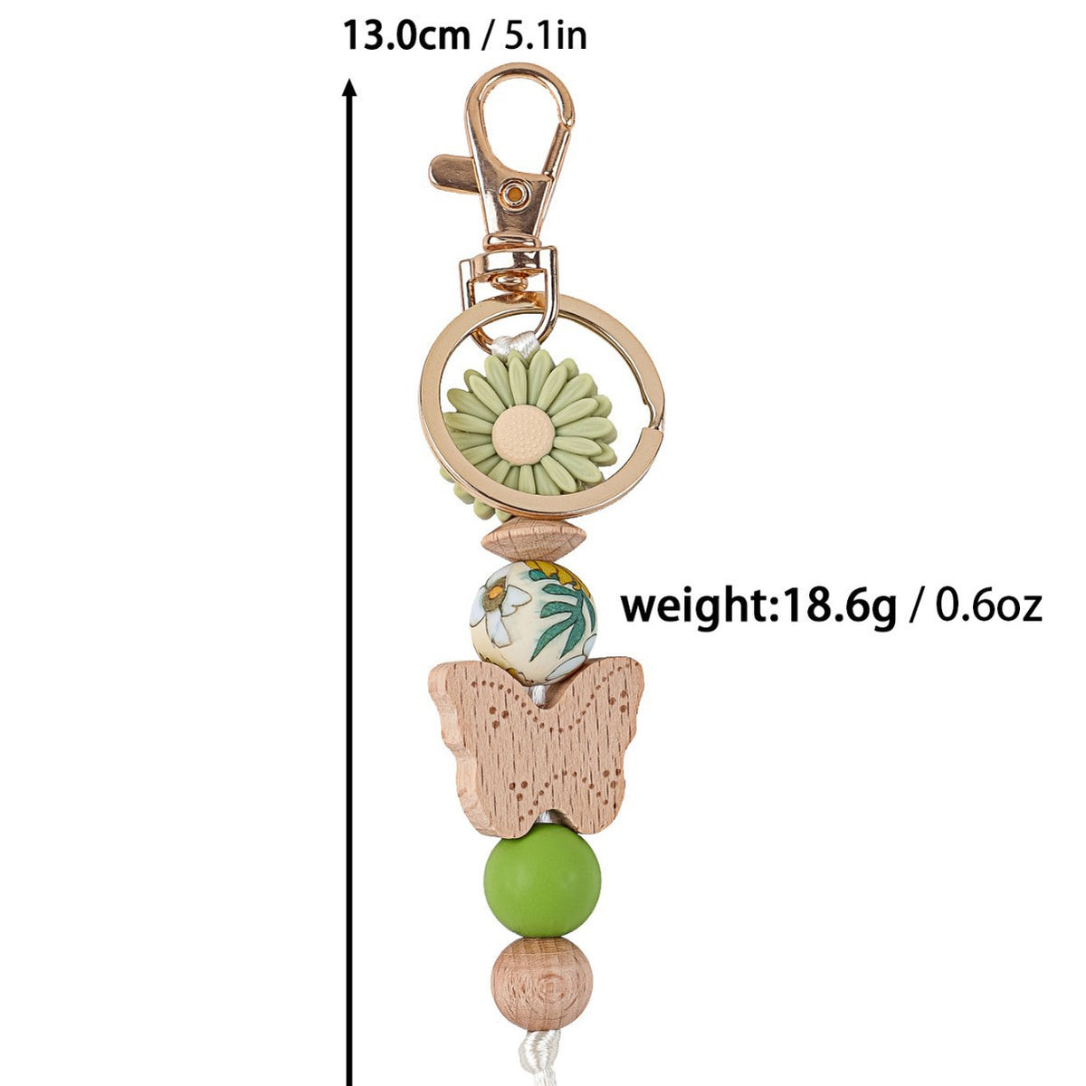 Wood Butterfly Charm Beaded Keychain Wristlet - Green-2