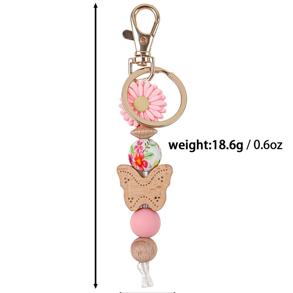 Wood Butterfly Charm Beaded Keychain Wristlet - Pink-2