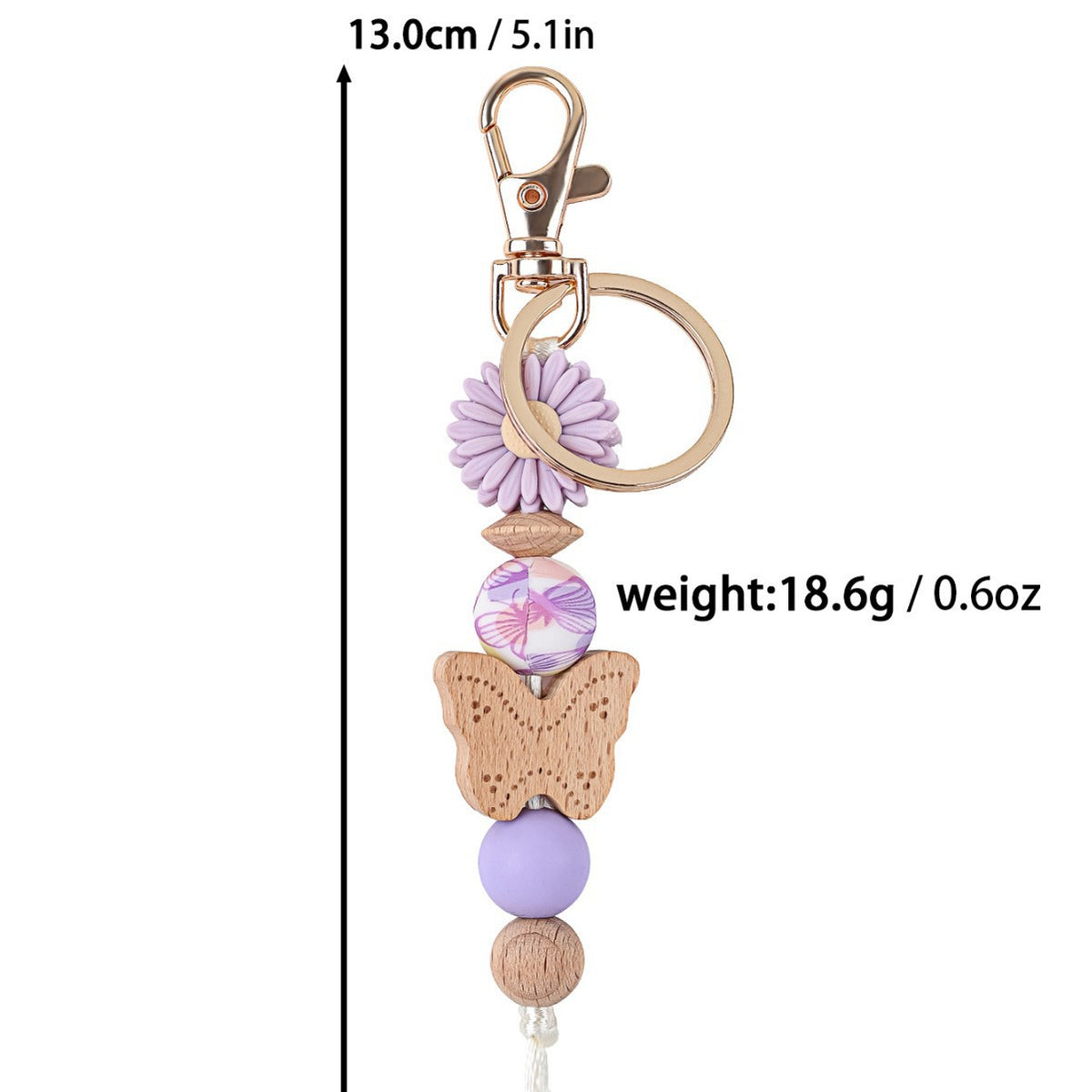 Wood Butterfly Charm Beaded Keychain Wristlet - Purple-2