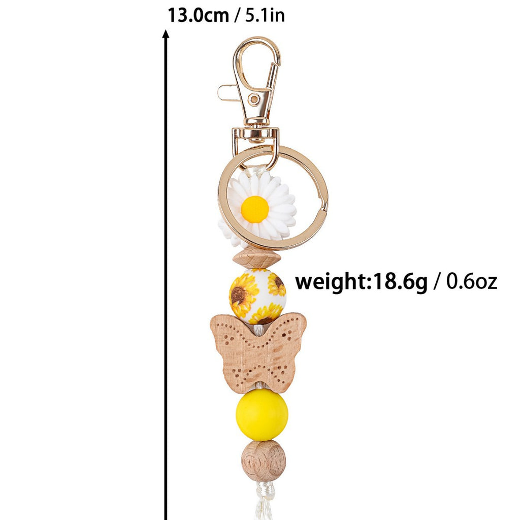 Wood Butterfly Charm Beaded Keychain Wristlet - Yellow-2