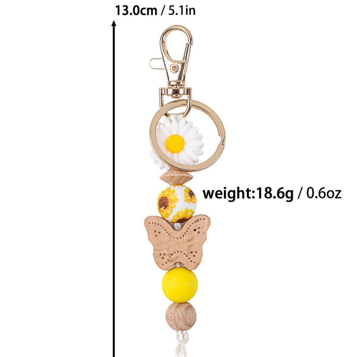 Wood Butterfly Charm Beaded Keychain Wristlet - Yellow-2