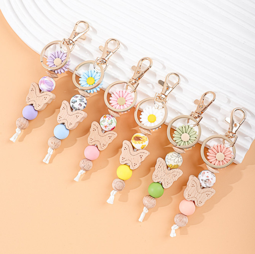Wood Butterfly Charm Beaded Keychain Wristlet - view 2