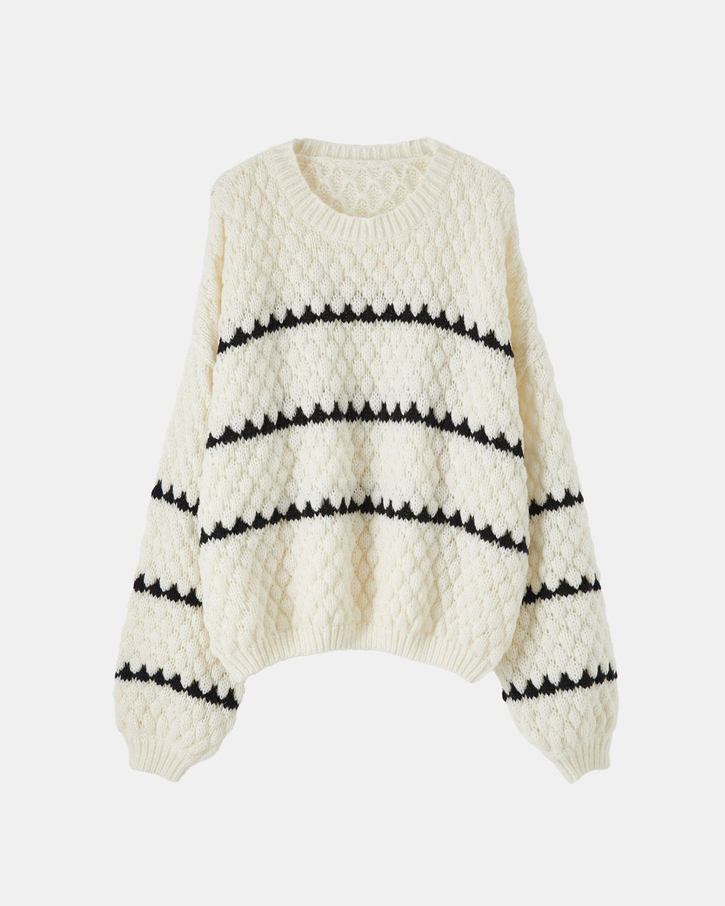 Bobble Stripe Oversized Crew Neck Sweater - Off-White
