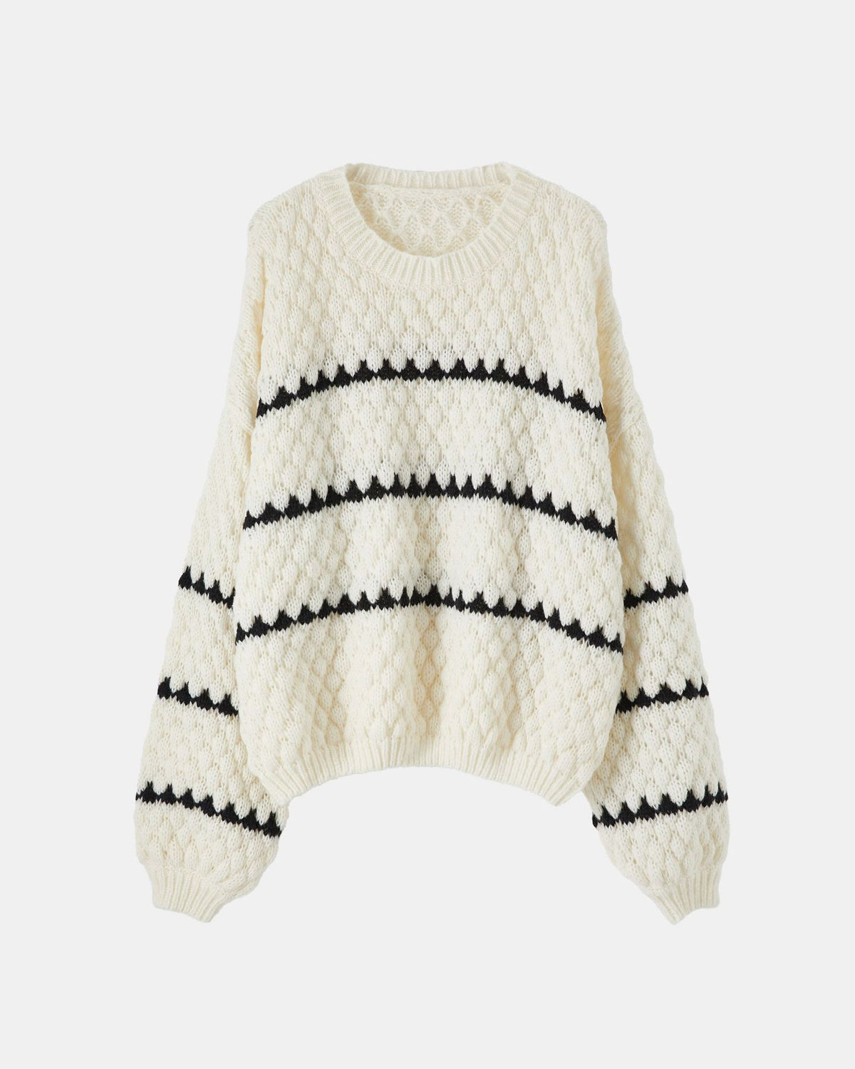 Bobble Stripe Oversized Crew Neck Sweater - Off-White