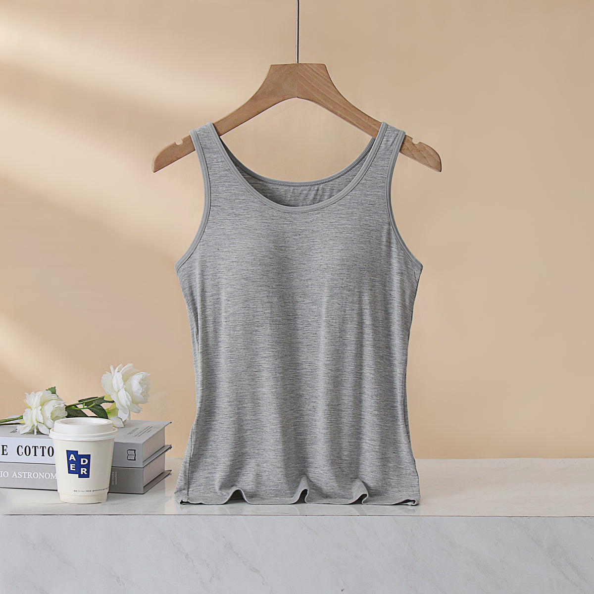 Scoop Neck Modal Tank With Built In Bra - Ash