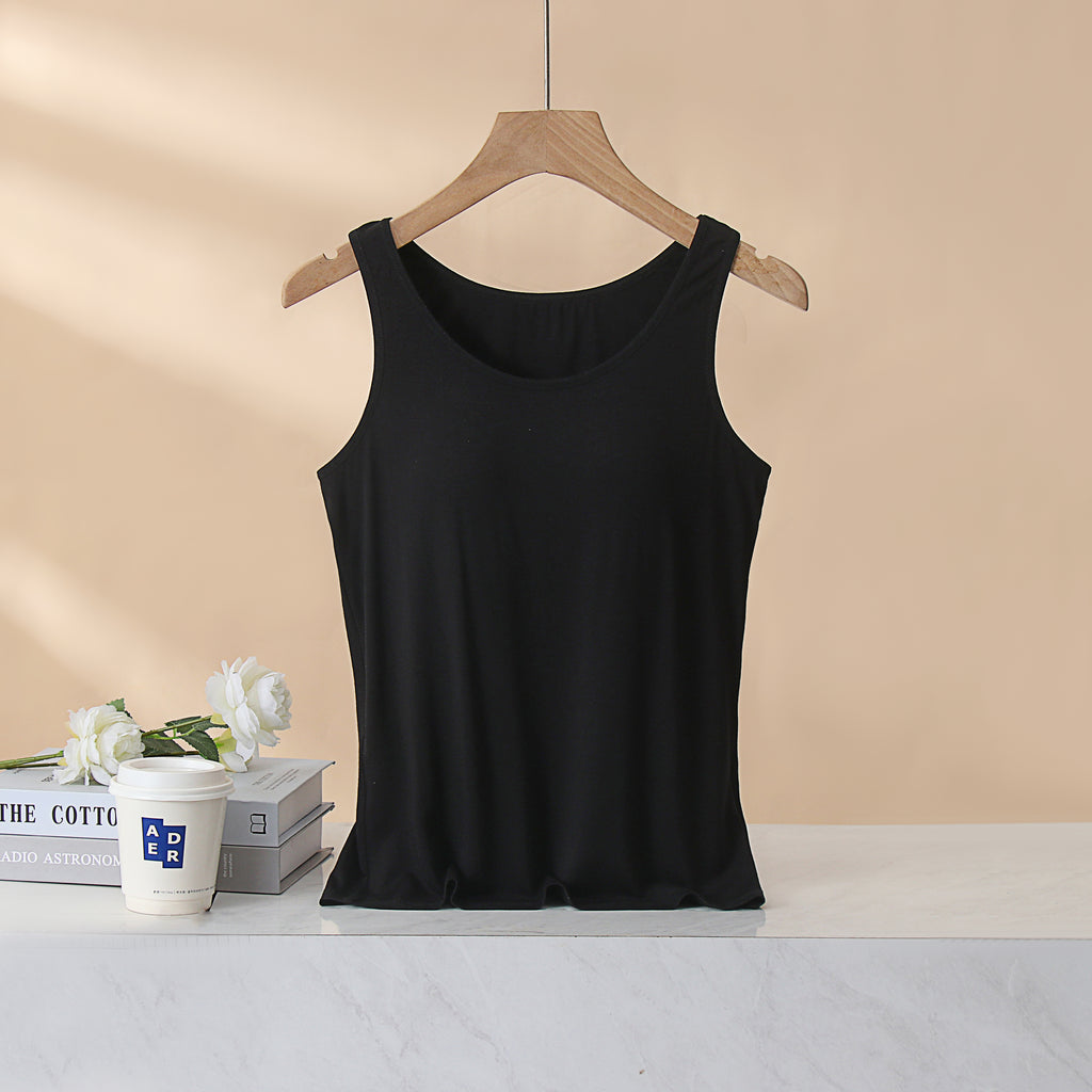Scoop Neck Modal Tank With Built In Bra - Black