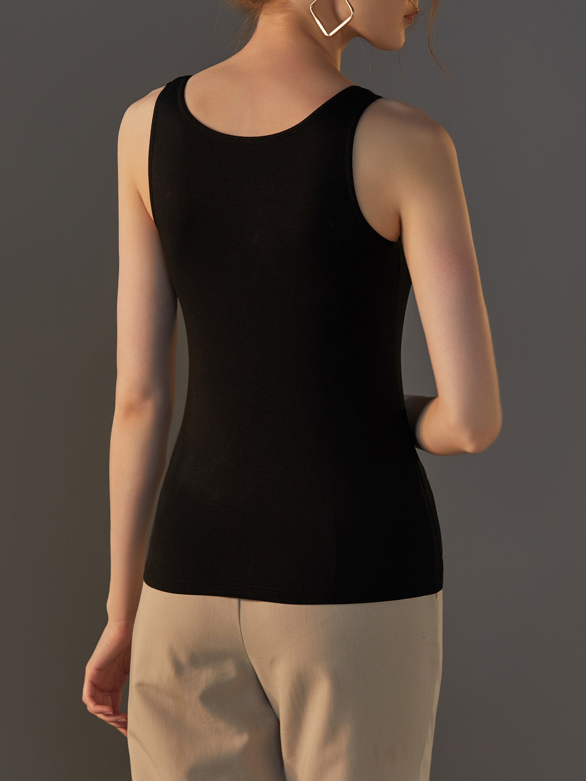 Scoop Neck Modal Tank With Built In Bra - Black - 1