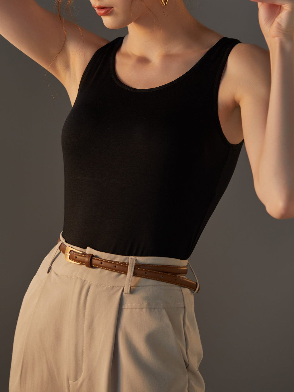 Scoop Neck Modal Tank With Built In Bra - Black - 3