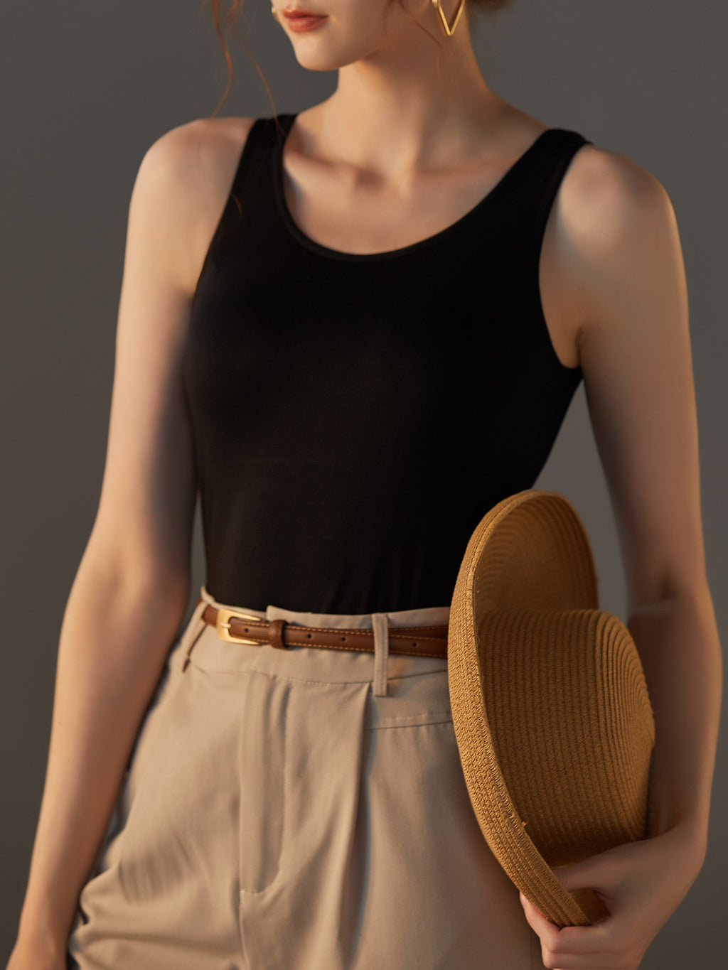 Scoop Neck Modal Tank With Built In Bra - Black - 4