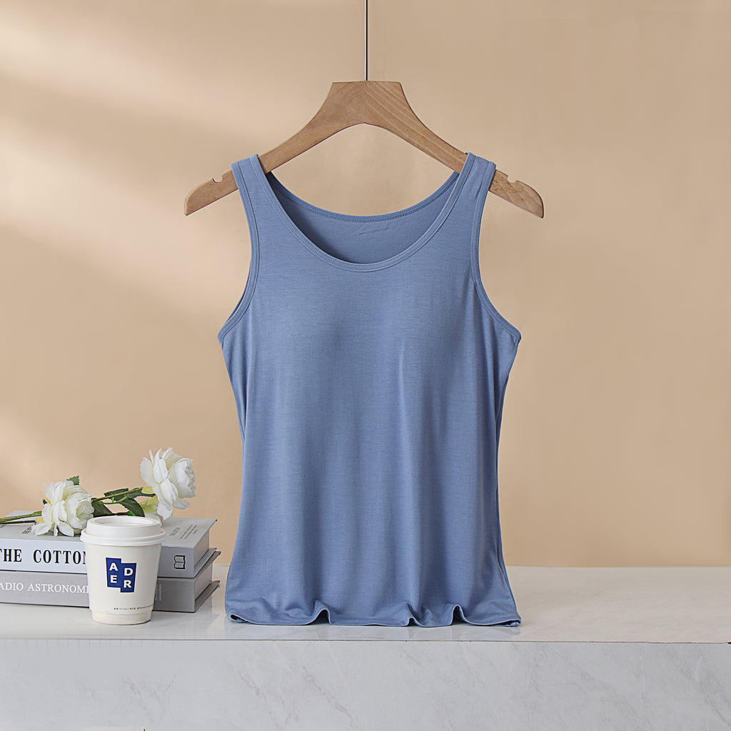 Scoop Neck Modal Tank With Built In Bra - Blue