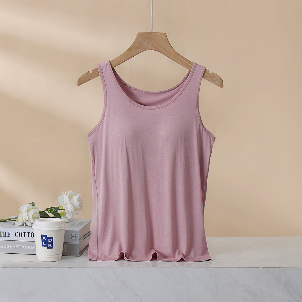 Scoop Neck Modal Tank With Built In Bra - Blush