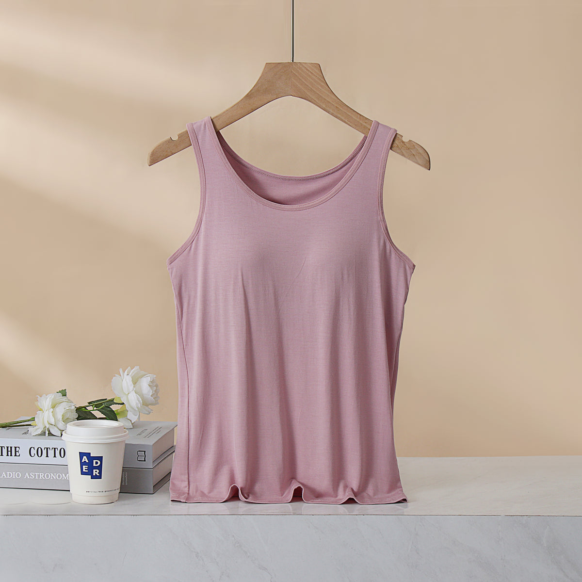 Scoop Neck Modal Tank With Built In Bra - Blush