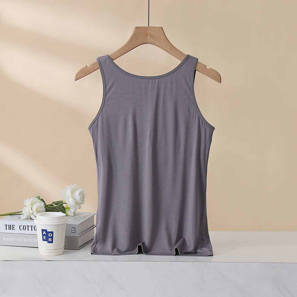 Scoop Neck Modal Tank With Built In Bra - Gray - 12