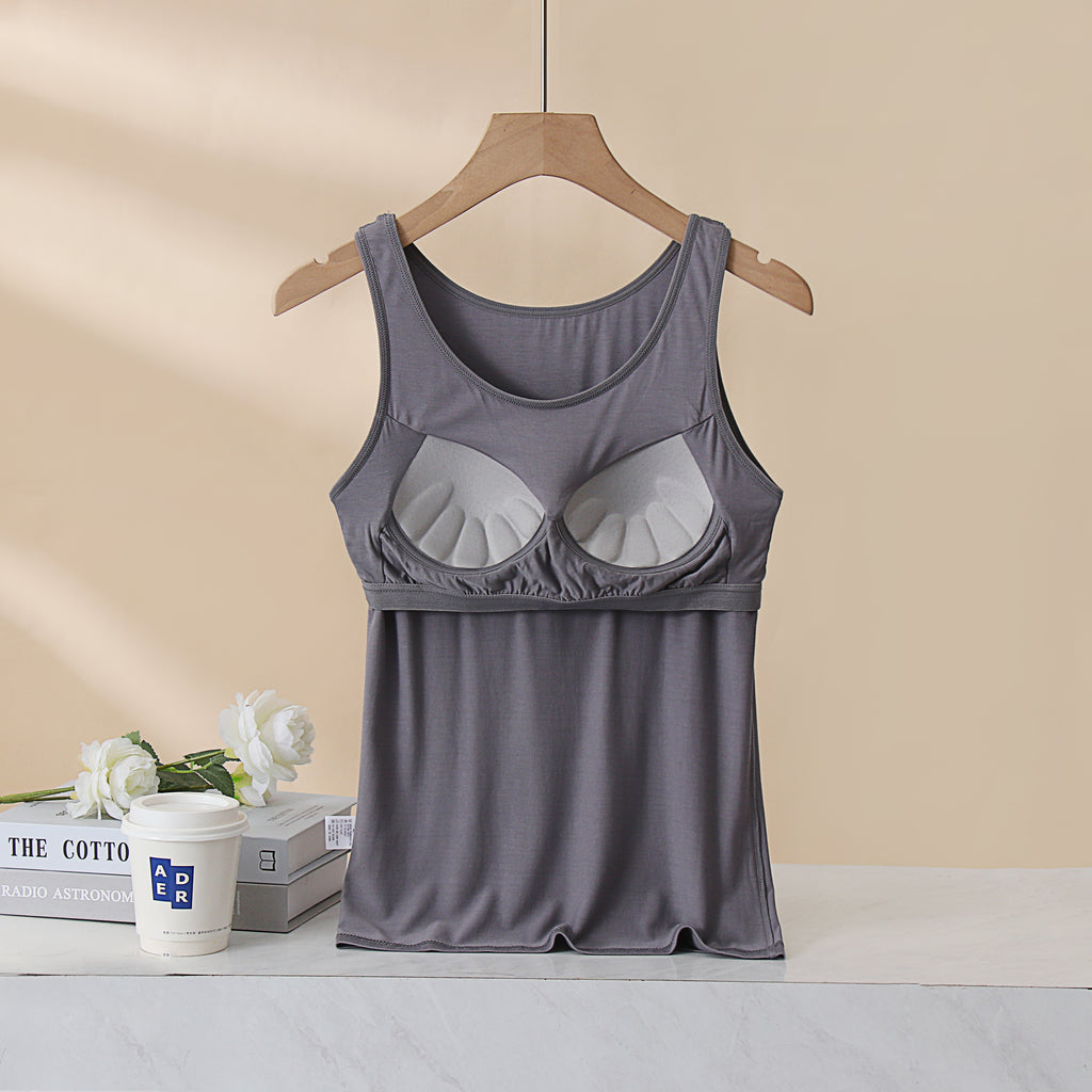 Scoop Neck Modal Tank With Built In Bra - Gray - 13