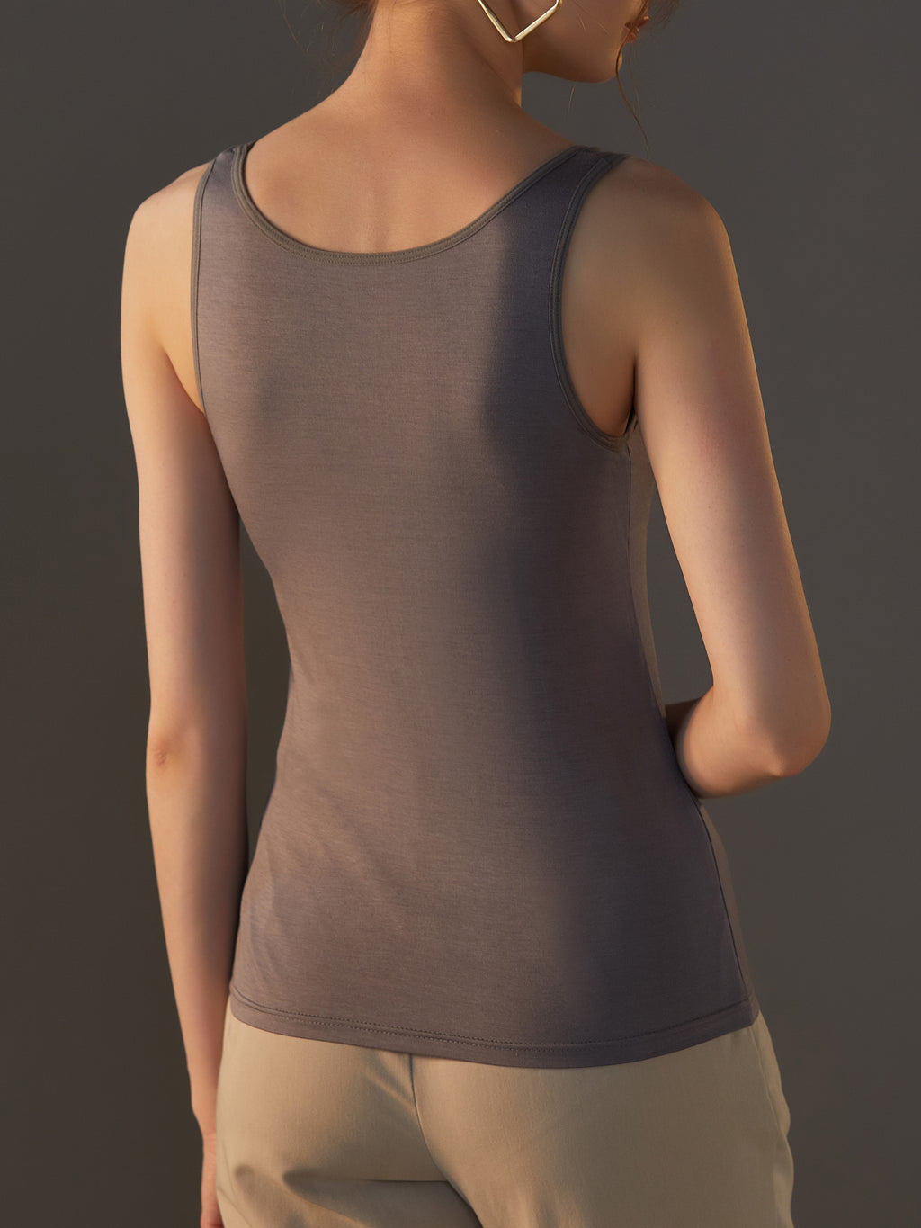 Scoop Neck Modal Tank With Built In Bra - Gray - 14