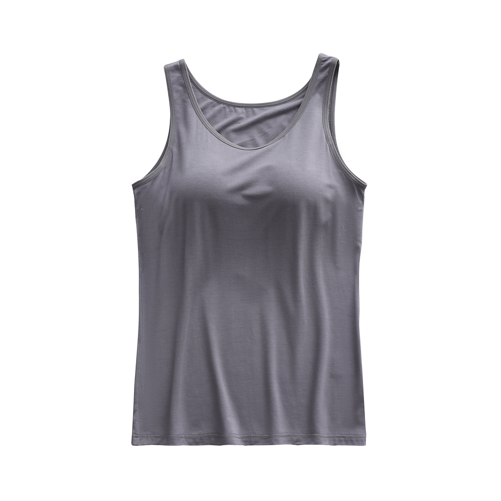 Scoop Neck Modal Tank With Built In Bra - Gray - 2