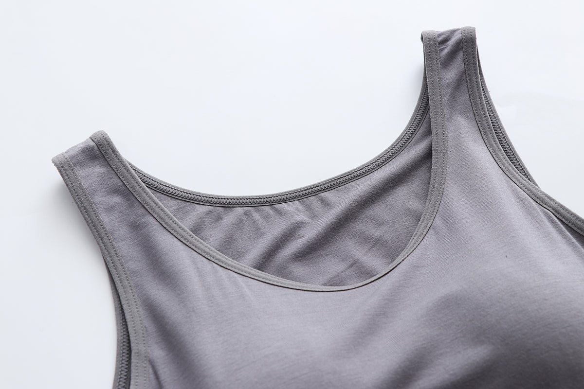 Scoop Neck Modal Tank With Built In Bra - Gray - 3