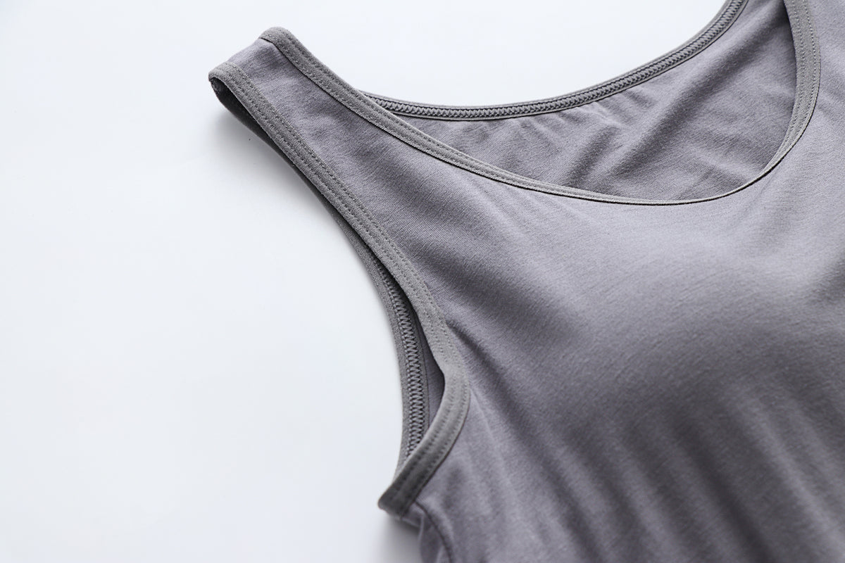 Scoop Neck Modal Tank With Built In Bra - Gray - 5