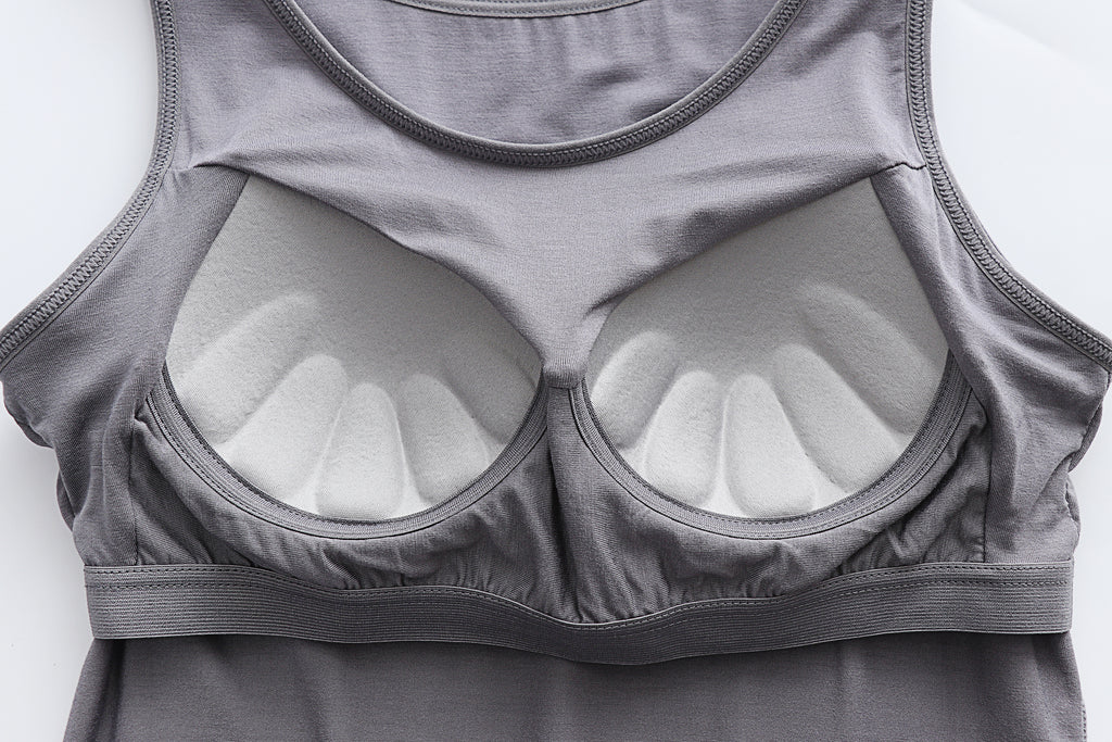 Scoop Neck Modal Tank With Built In Bra - Gray - 8