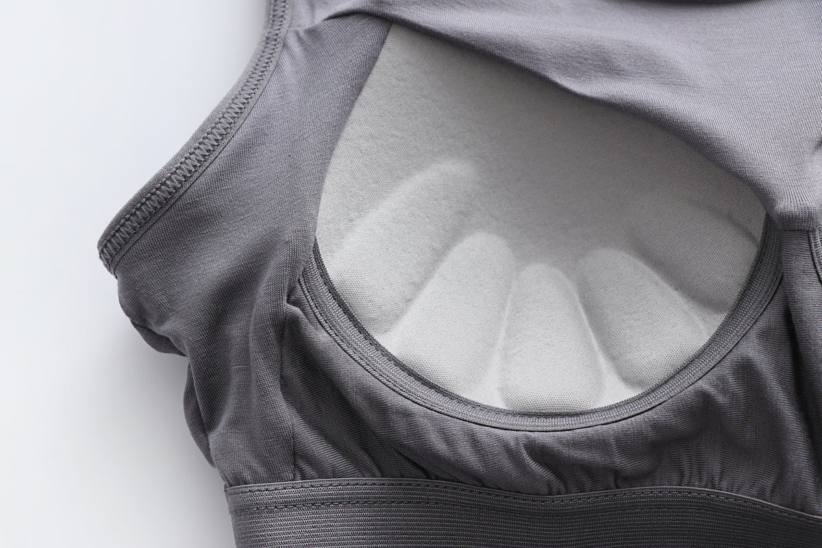Scoop Neck Modal Tank With Built In Bra - Gray - 9