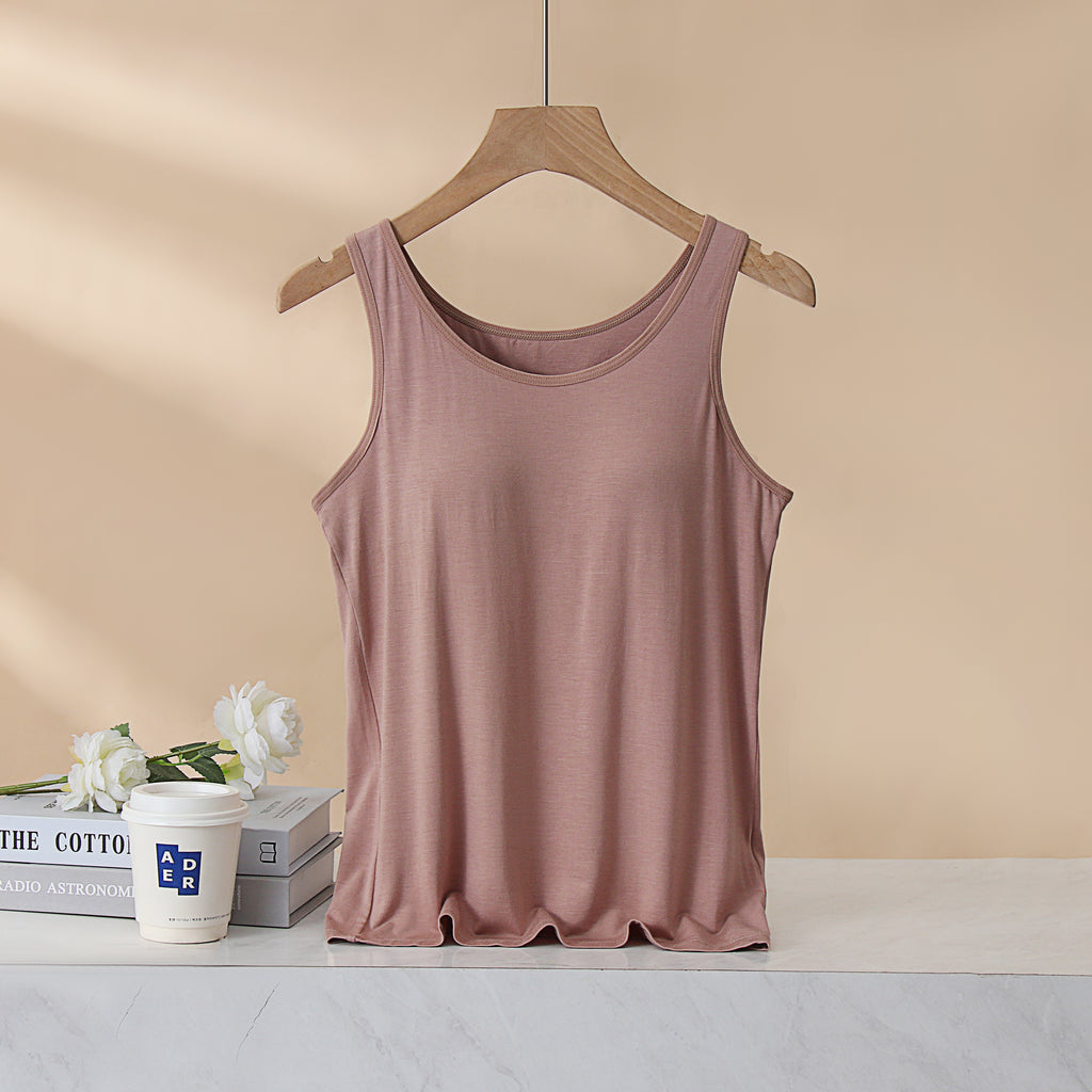 Scoop Neck Modal Tank With Built In Bra - Khaki