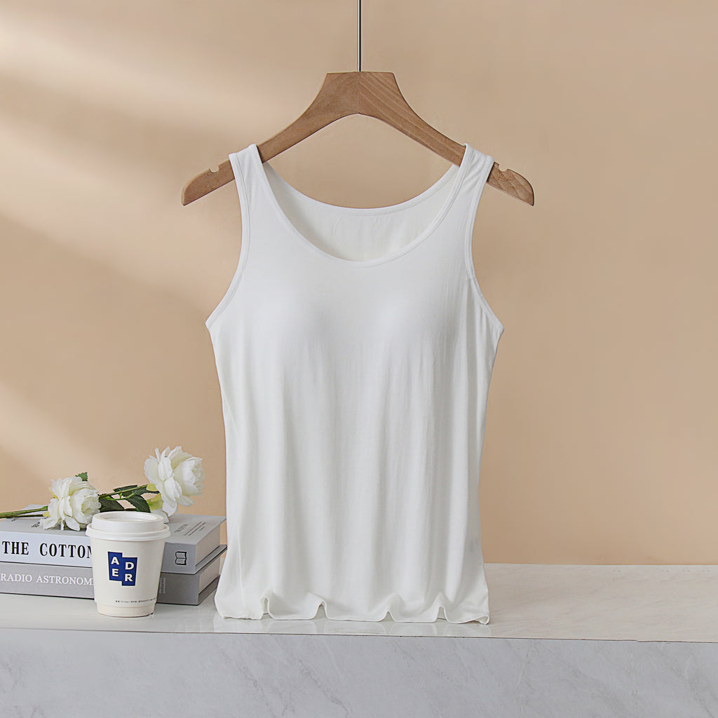 Scoop Neck Modal Tank With Built In Bra - White