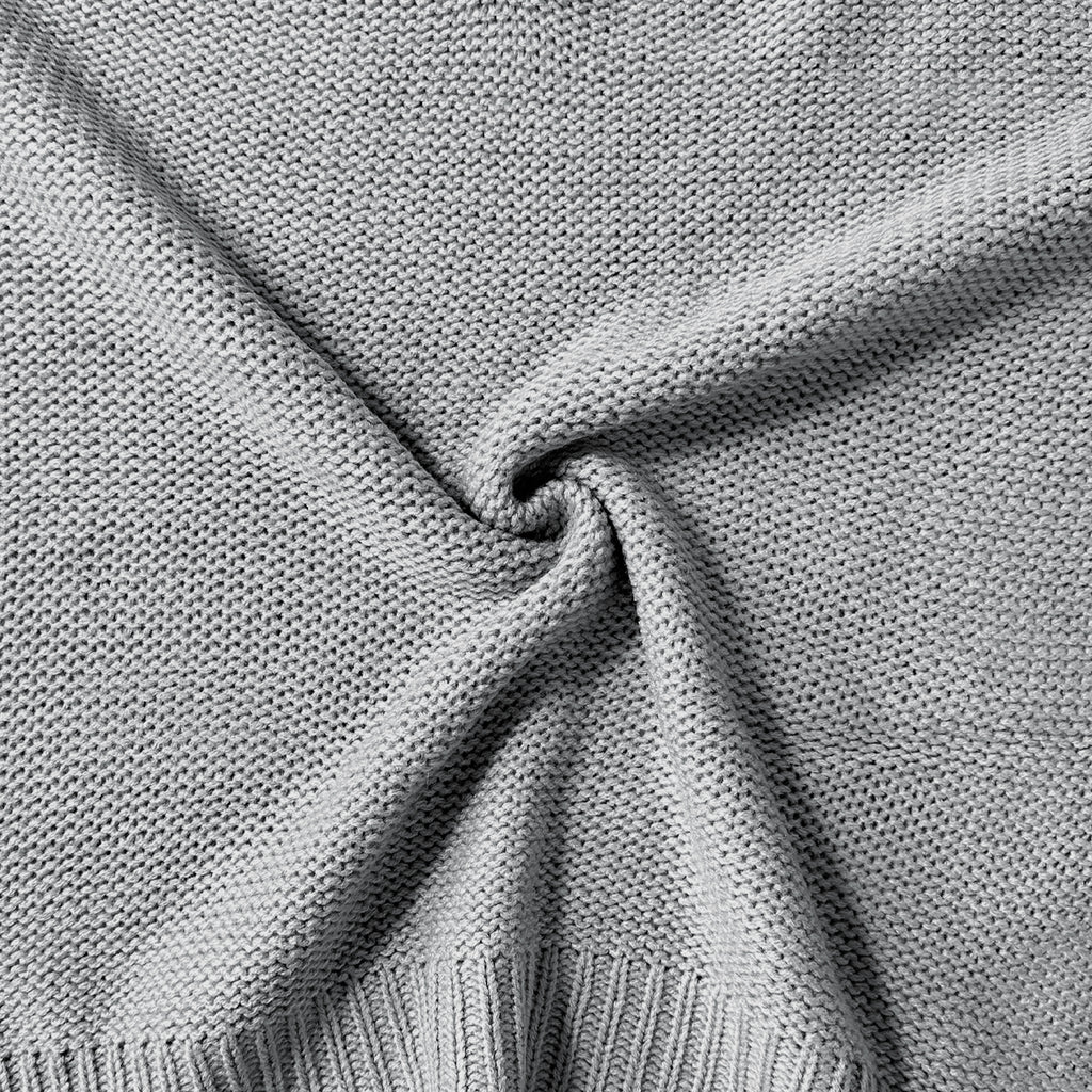 Slouchy V Neck Off Shoulder Sweater - Grey - 2