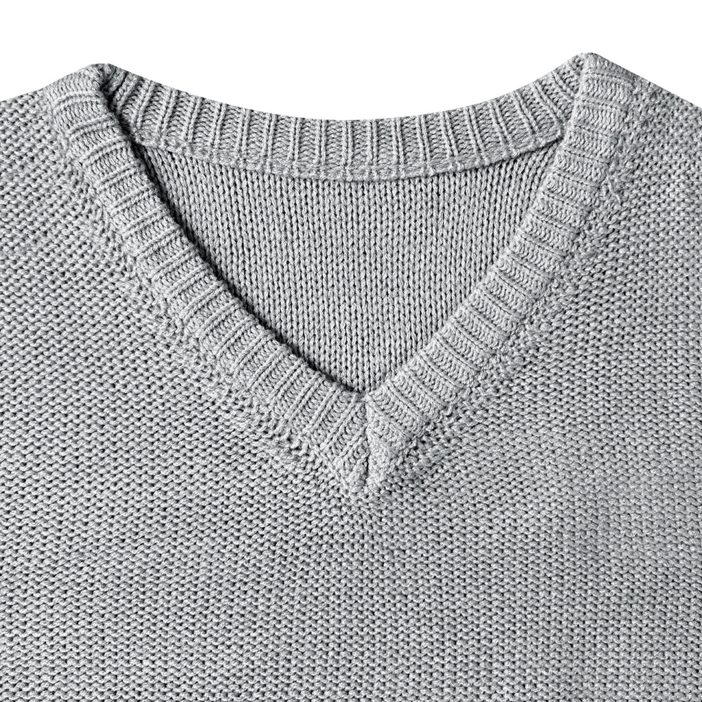 Slouchy V Neck Off Shoulder Sweater - Grey - 3