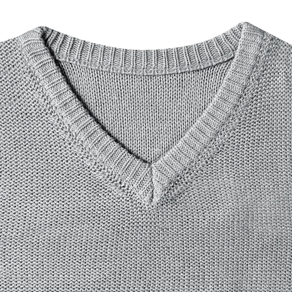 Slouchy V Neck Off Shoulder Sweater - Grey - 3