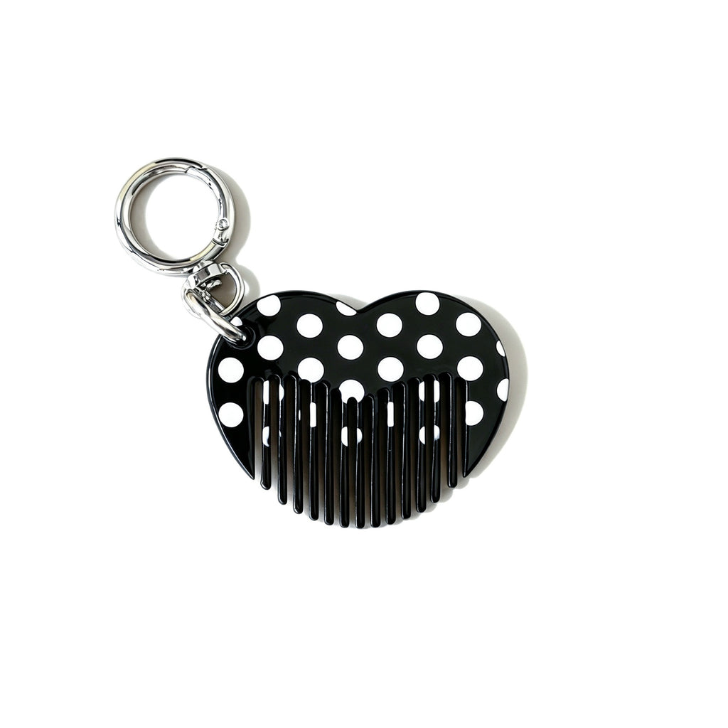 Patterned Heart Mini Comb Keychain Charm - PolkaDots