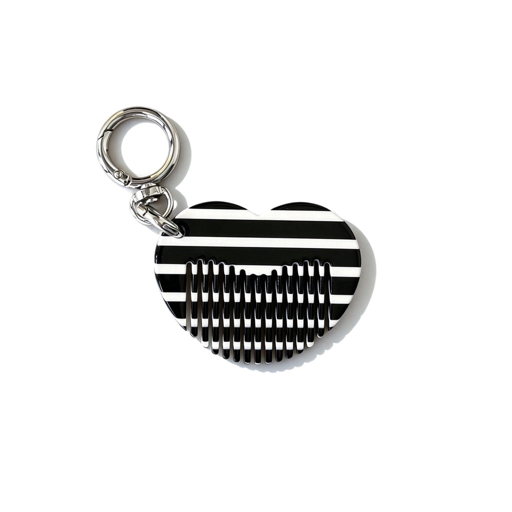 Patterned Heart Mini Comb Keychain Charm - Stripe