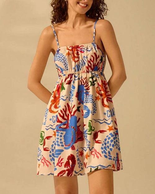 Abstract Print Strappy Babydoll Mini Dress