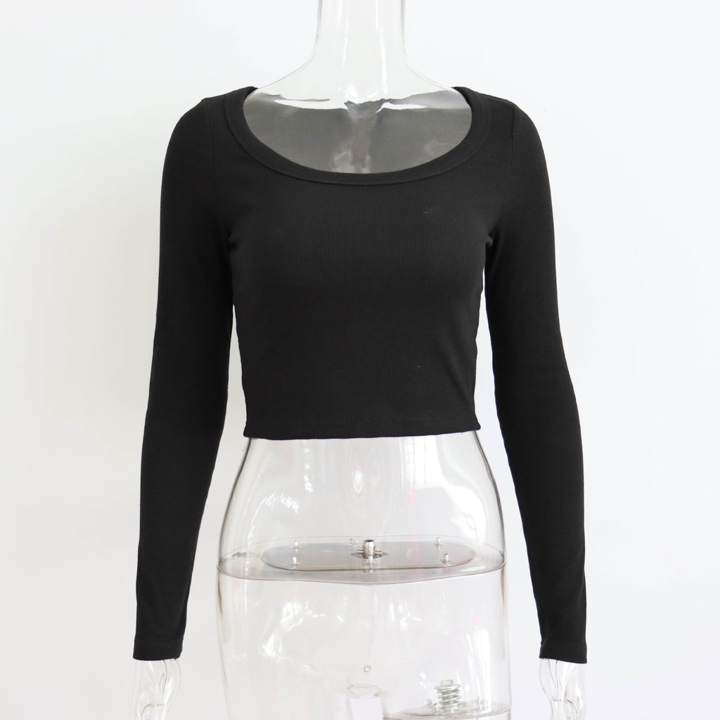 Long Sleeve Rib Knit Second Skin Top - Black